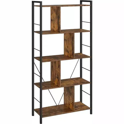 VASAGLE Bookshelf 5-Tier Bookcase Display Shelf with Open Compartments 11.8 D x 29.1 W x 59.1 H Rustic Brown and Black