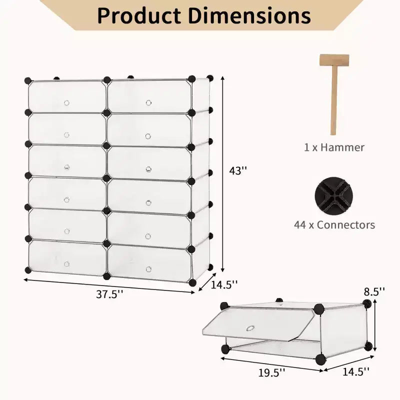 Étagère à chaussures 12 cubes, meuble à chaussures en plastique DIY