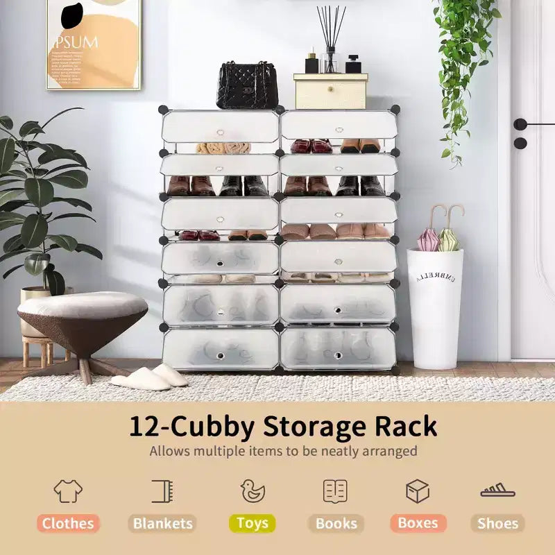 Étagère à chaussures 12 cubes, meuble à chaussures en plastique DIY