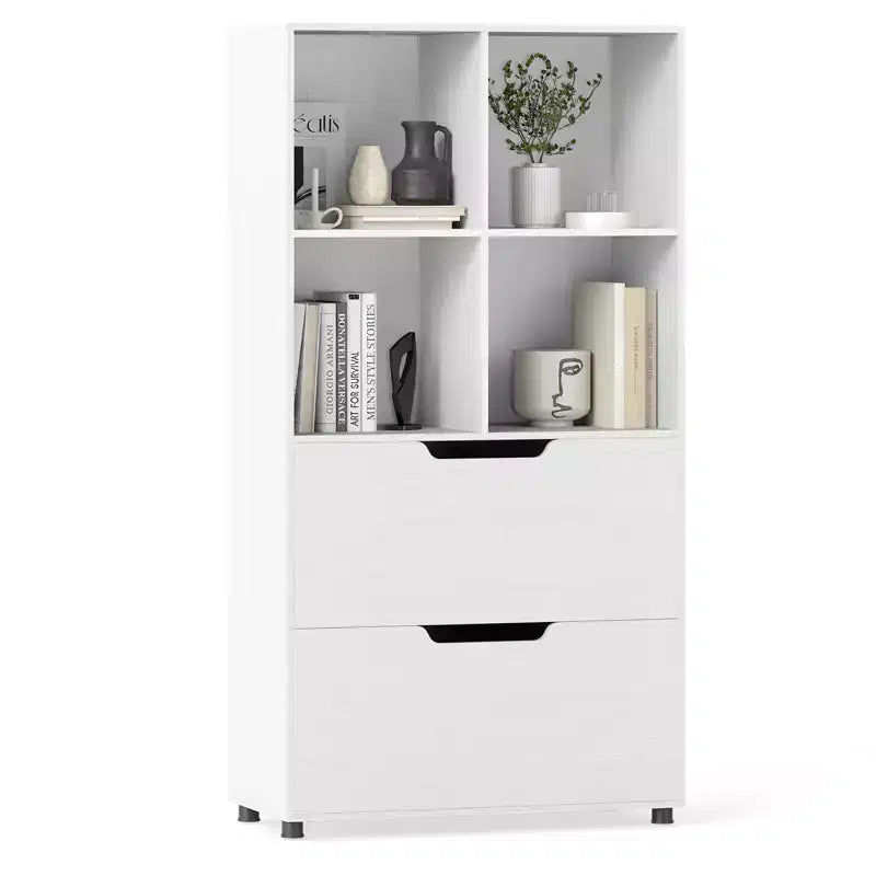 Costway Bookcase with 2 Drawers 4-Tier Open Bookshelf with 4 Storage Cubes for Home Office