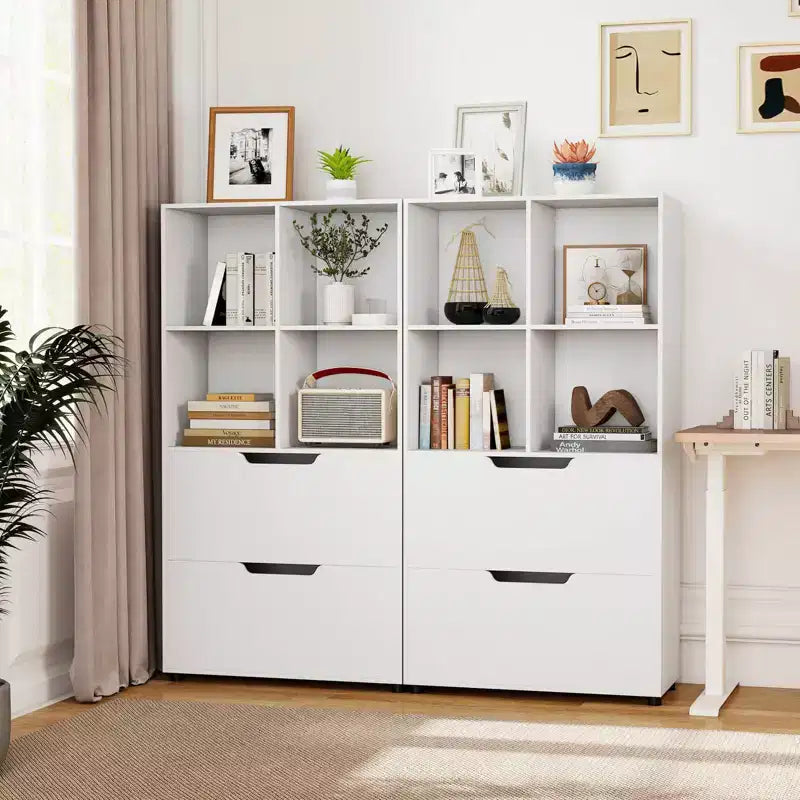 Étagère à livres avec 2 tiroirs et 4 niveaux de rangement