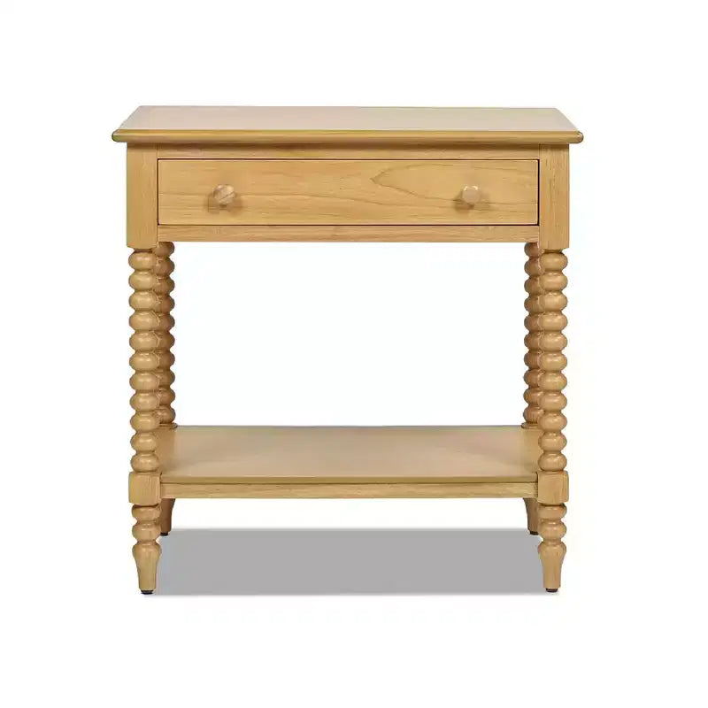 Easton 28 Modern Farmhouse Turned 1-Drawer Storage Side Table with Shelf Natural Brown Wood