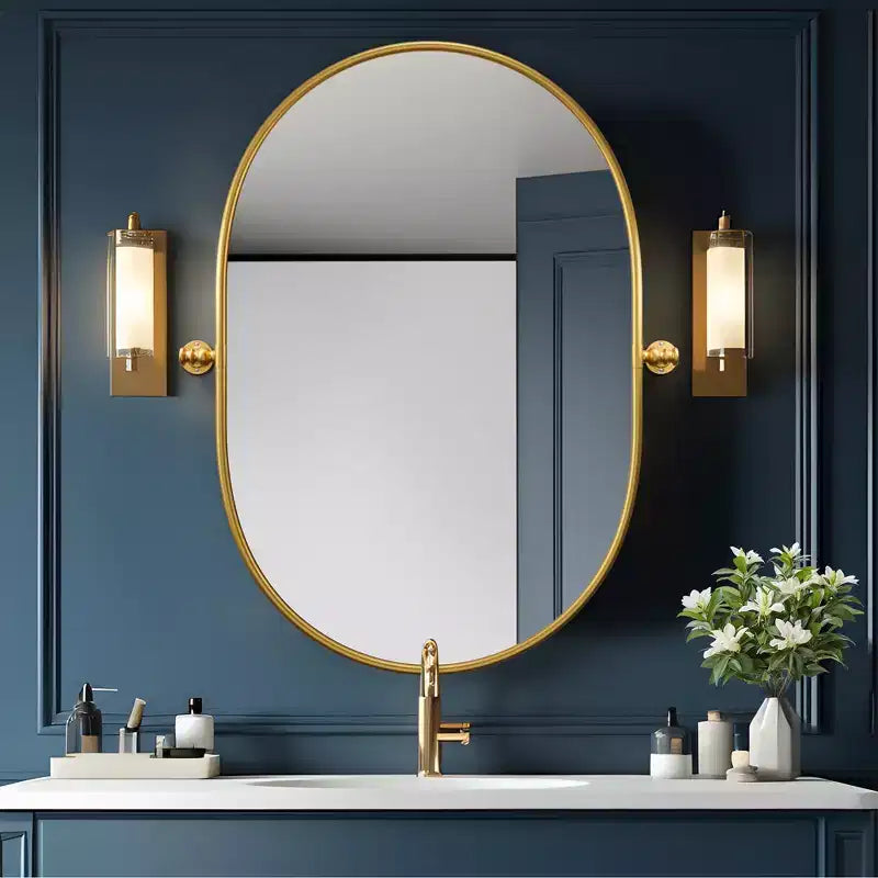 Miroir de courtoisie ovale à cadre métallique pivotant pour salle de bain - Lot de 2