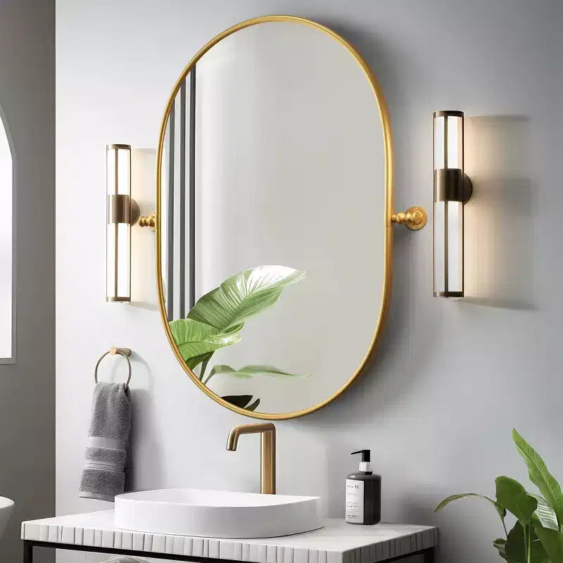 Miroir de courtoisie ovale à cadre métallique pivotant pour salle de bain - Lot de 2