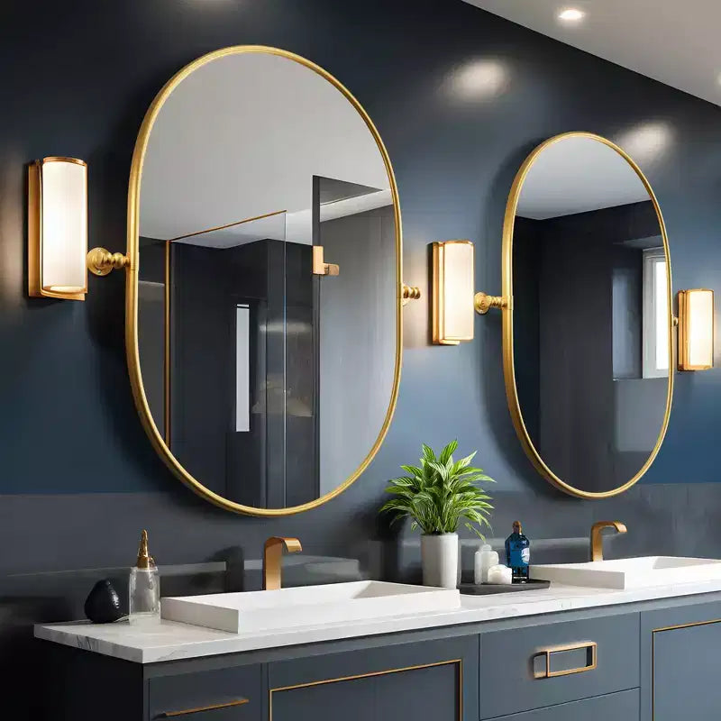 Miroir de courtoisie ovale à cadre métallique pivotant pour salle de bain - Lot de 2