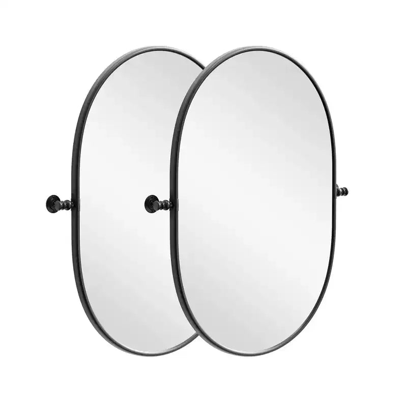 Miroir de courtoisie ovale à cadre métallique pivotant pour salle de bain - Lot de 2