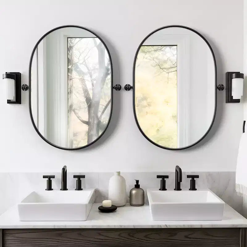 Miroir de courtoisie ovale à cadre métallique pivotant pour salle de bain - Lot de 2