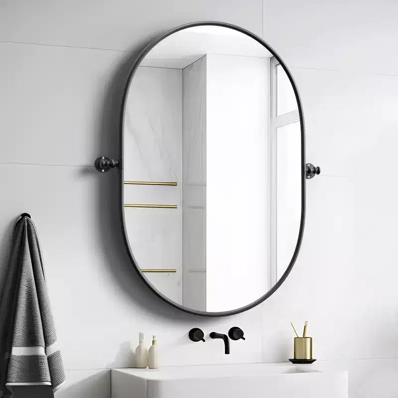 Miroir de courtoisie ovale à cadre métallique pivotant pour salle de bain - Lot de 2