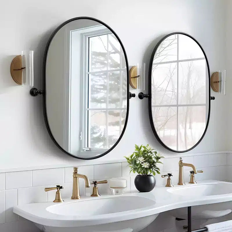 Miroir de courtoisie ovale à cadre métallique pivotant pour salle de bain - Lot de 2