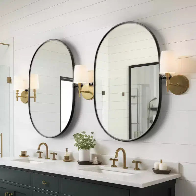 Miroir de courtoisie ovale à cadre métallique pivotant pour salle de bain - Lot de 2