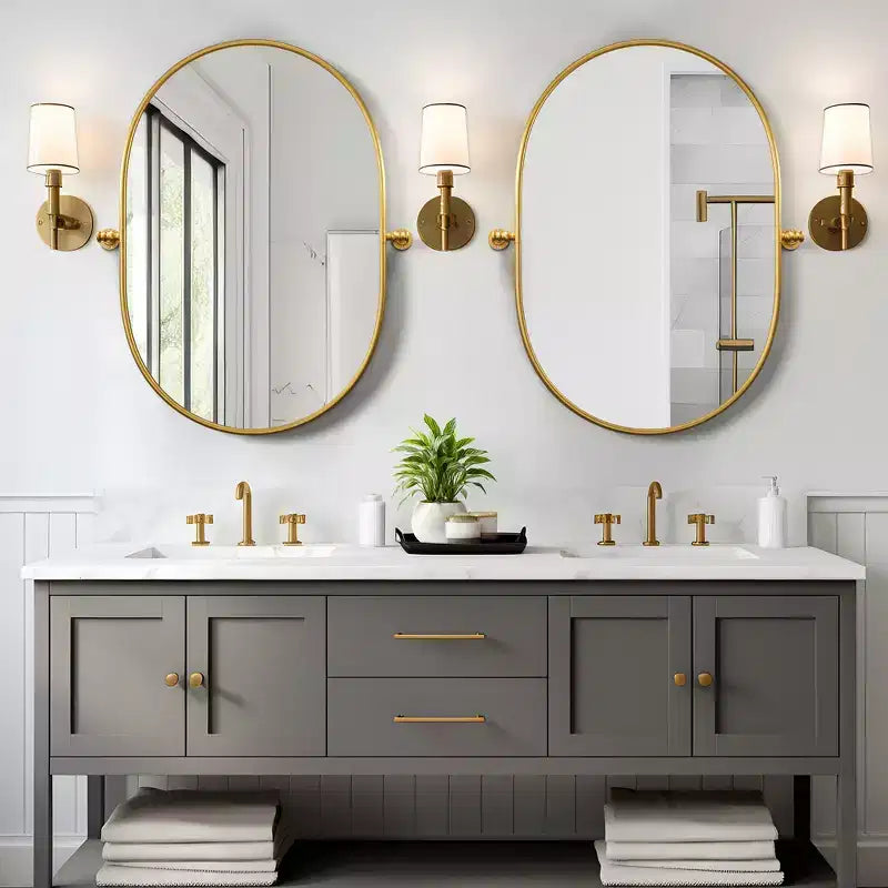 Miroir de courtoisie ovale à cadre métallique pivotant pour salle de bain - Lot de 2