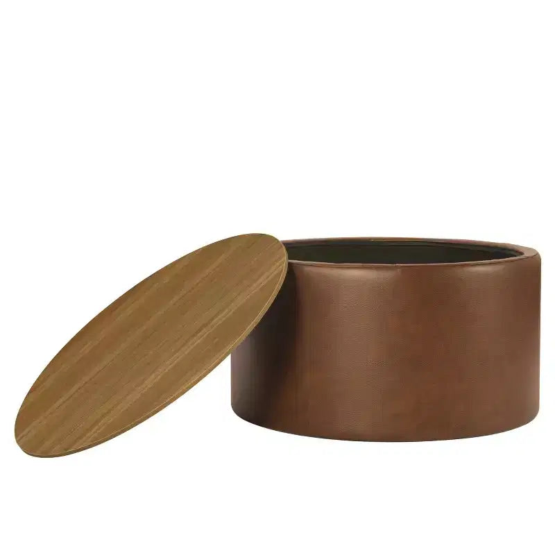 Ottoman de rangement à plateau en bois