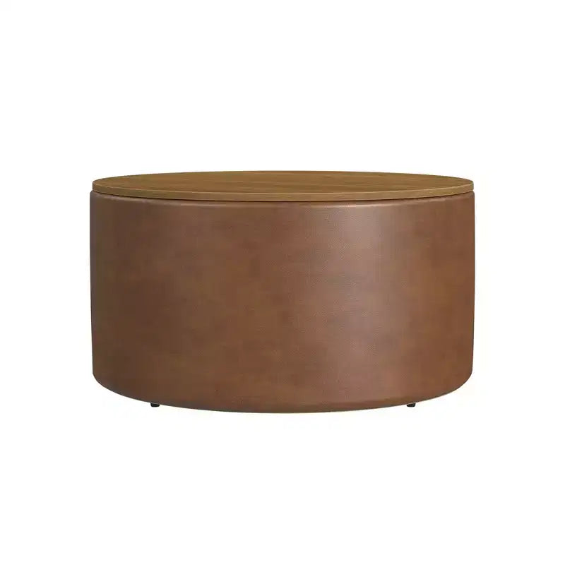 Ottoman de rangement à plateau en bois