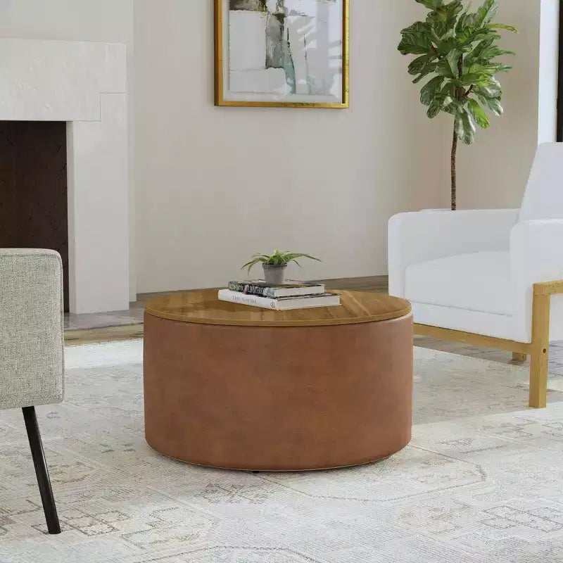 Wood Top Storage Ottoman - HomePop
