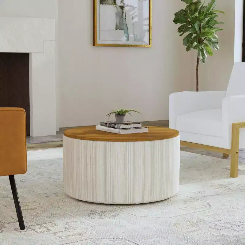 Ottoman de rangement à plateau en bois