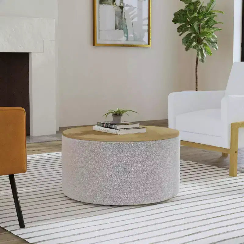 Ottoman de rangement à plateau en bois