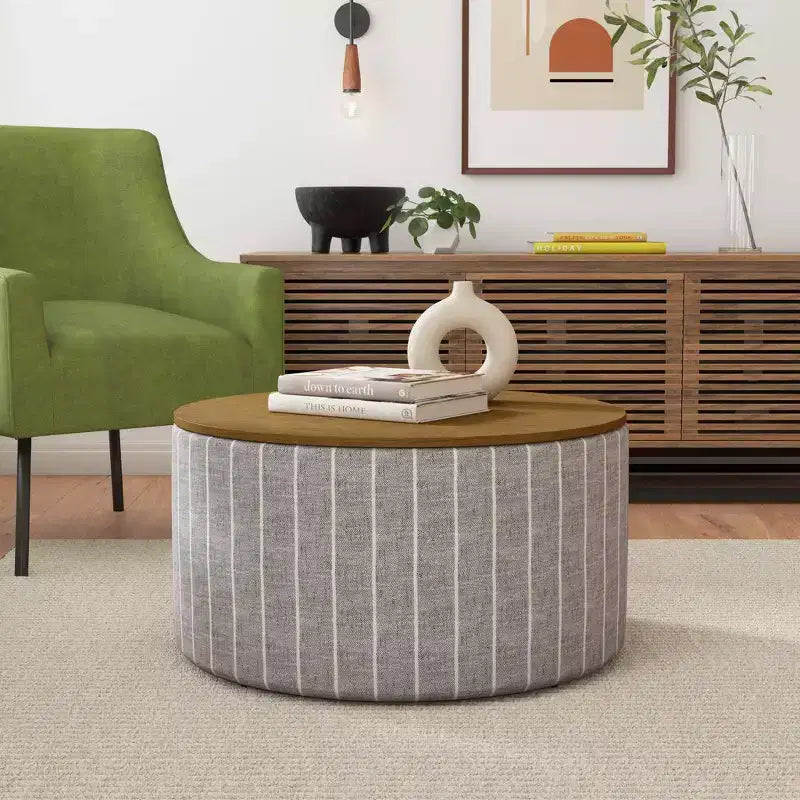 Ottoman de rangement à plateau en bois