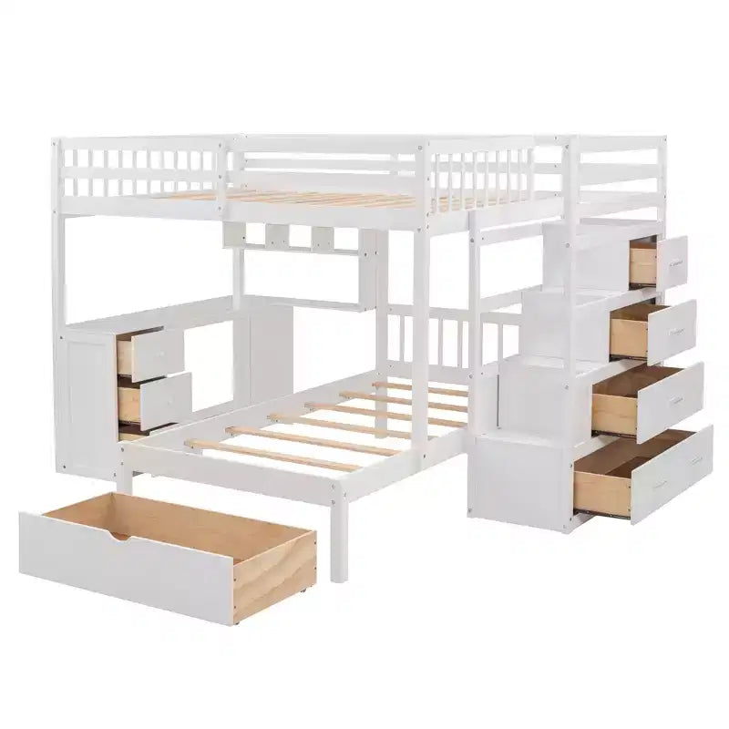 Lit superposé double sur simple avec bureau/armoire