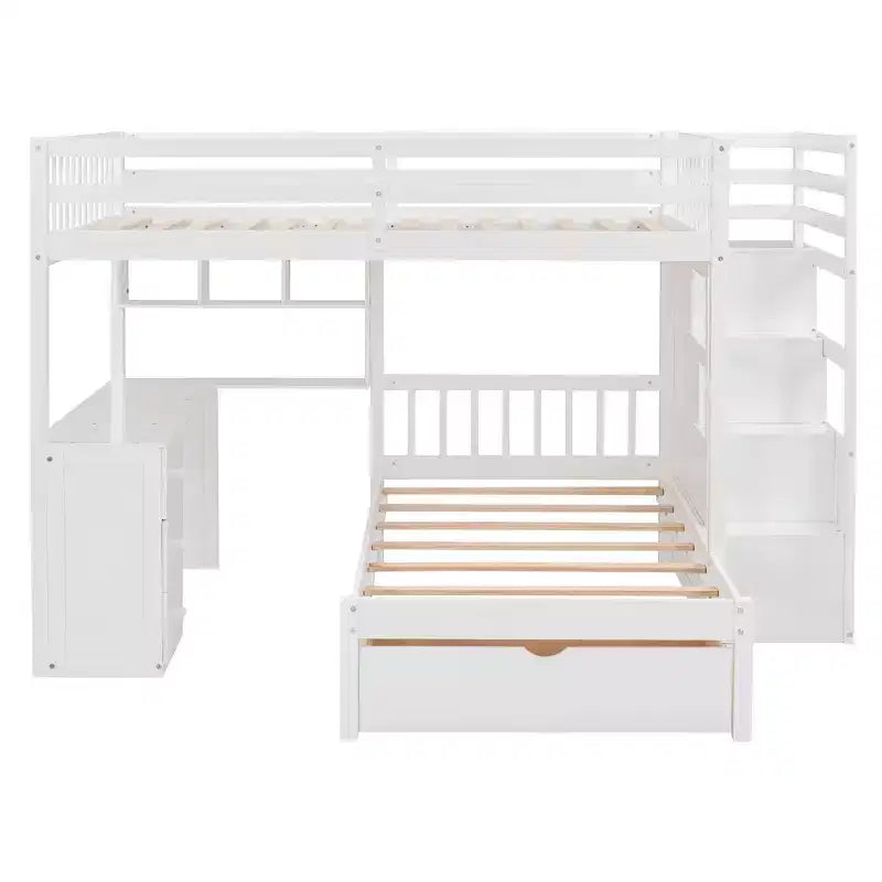 Lit superposé double sur simple avec bureau/armoire