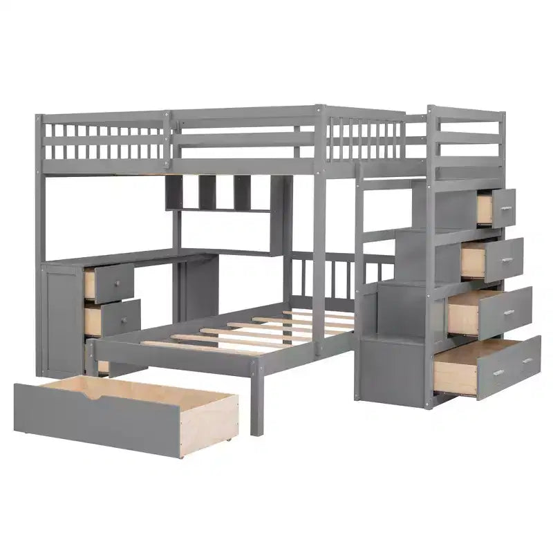 Lit superposé double sur simple avec bureau/armoire