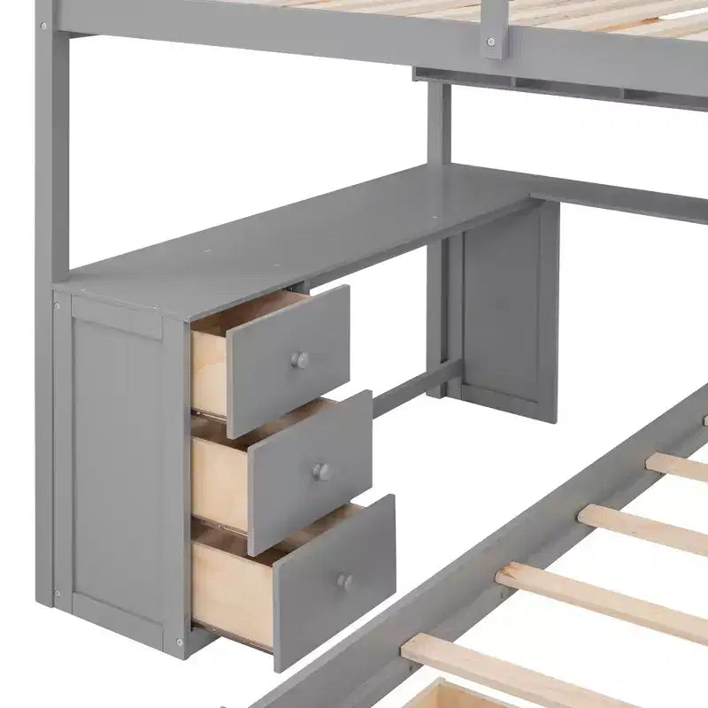 Lit superposé double sur simple avec bureau/armoire