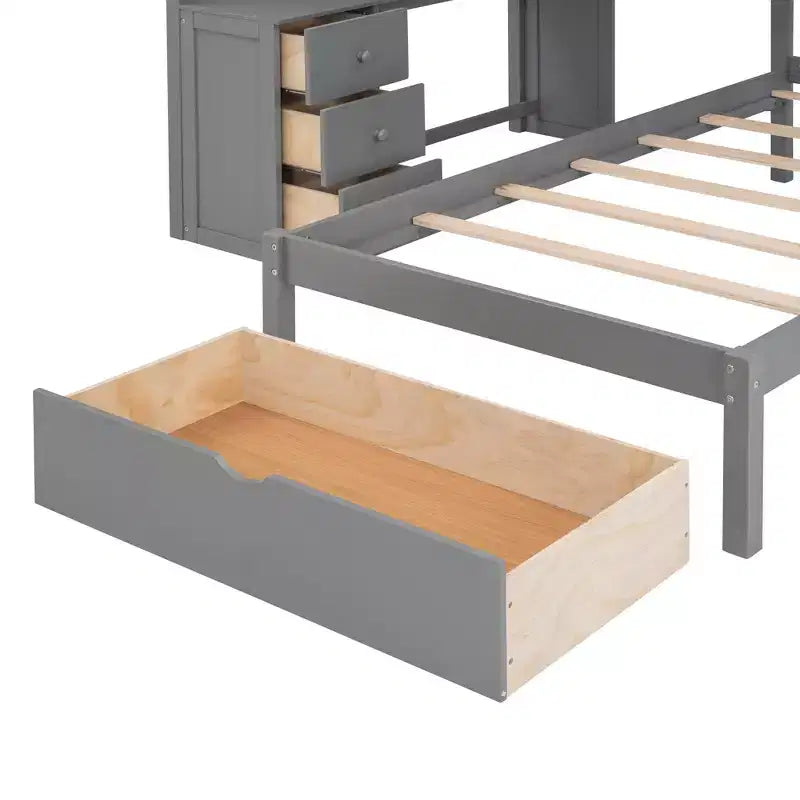 Lit superposé double sur simple avec bureau/armoire