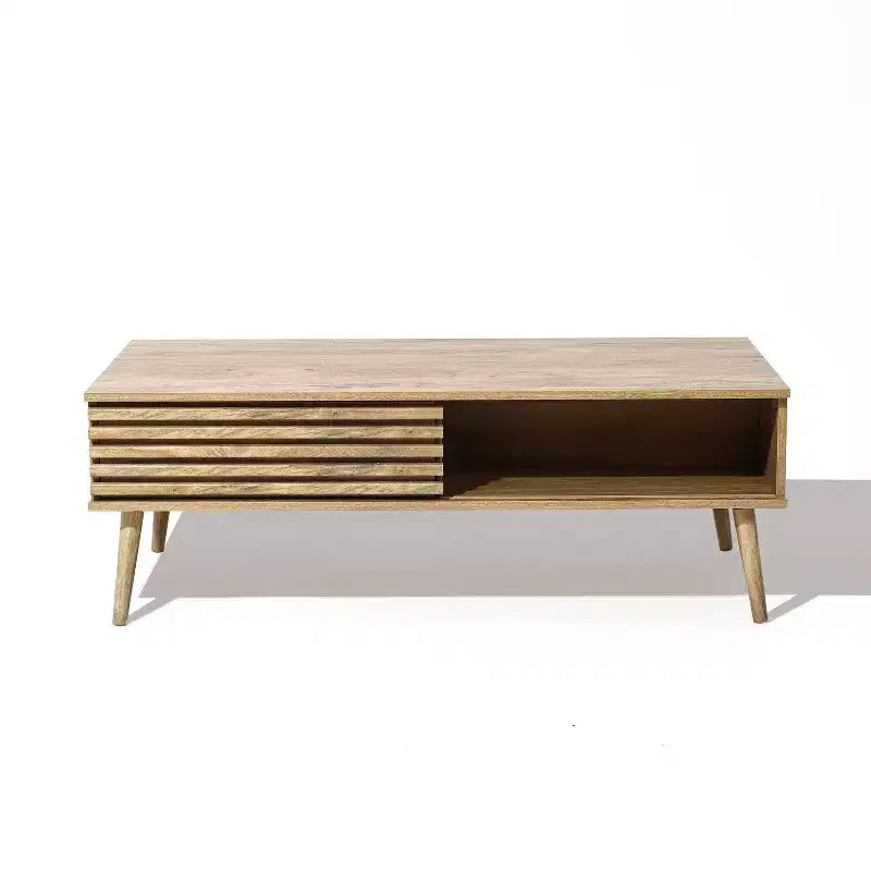 LuxenHome Mid-Century Modern Rectangular Coffee Table with Storage and Solid Wood Legs Brown