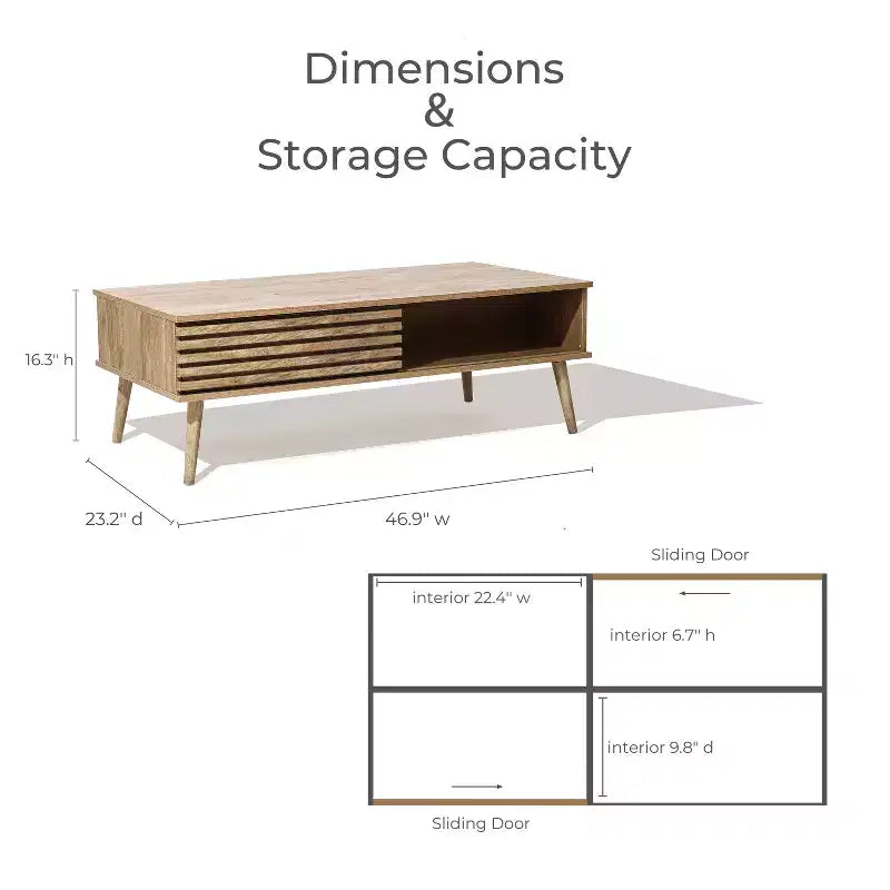 Table basse rectangulaire de style Mid-Century Modern avec rangement