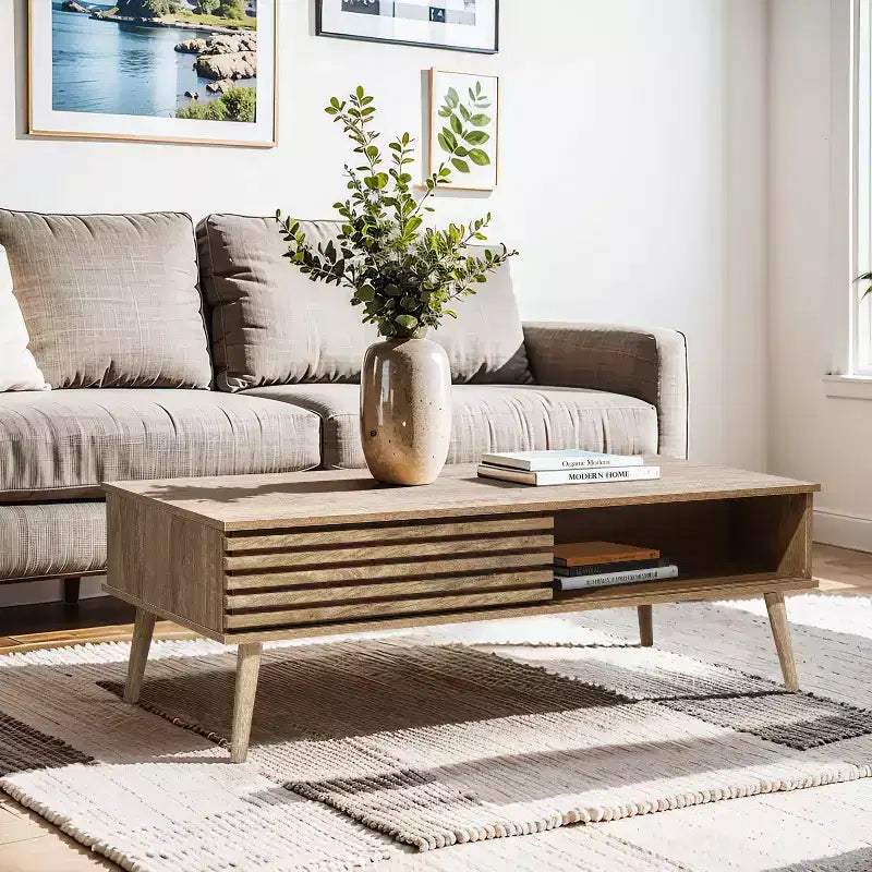 Table basse rectangulaire de style Mid-Century Modern avec rangement