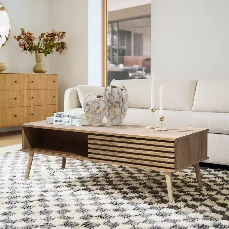 Table basse rectangulaire de style Mid-Century Modern avec rangement