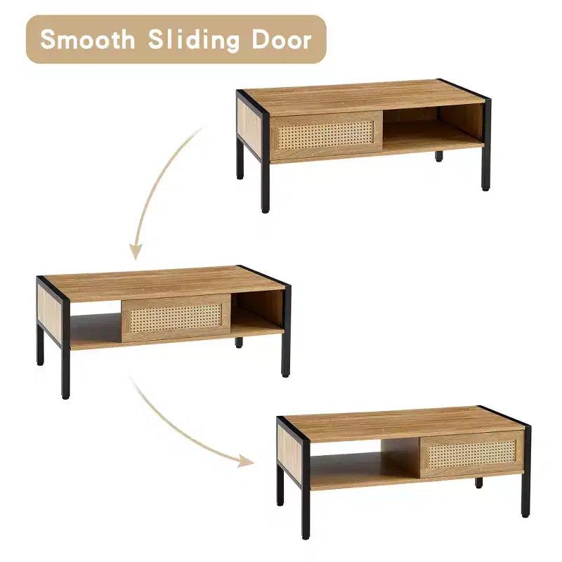 Table basse en rotin avec pieds en bois massif/métal