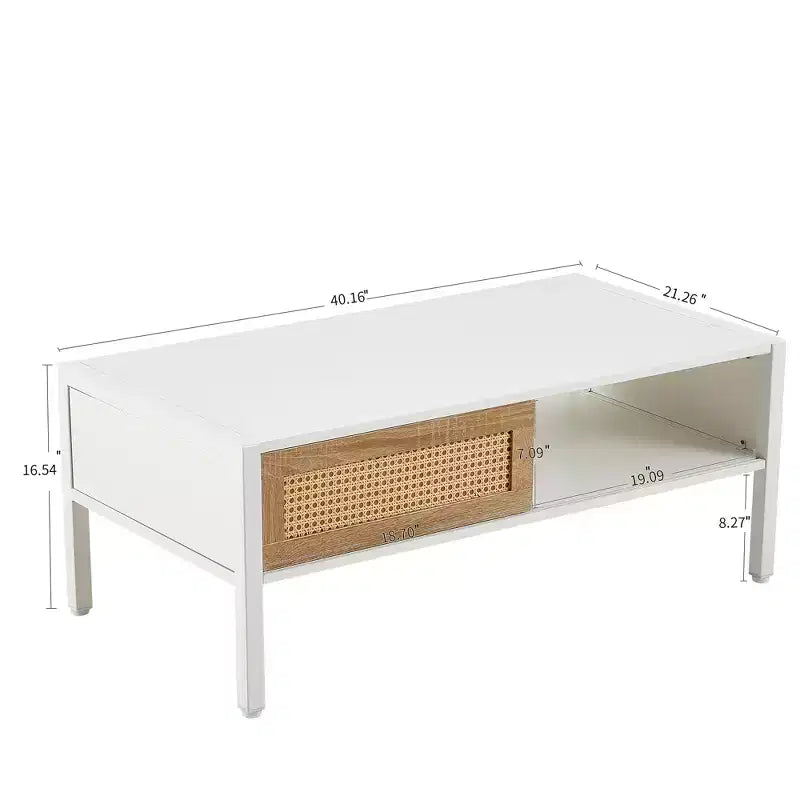 Table basse en rotin avec pieds en bois massif/métal