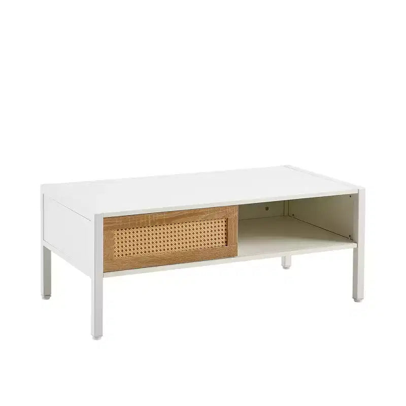 Table basse en rotin avec pieds en bois massif/métal