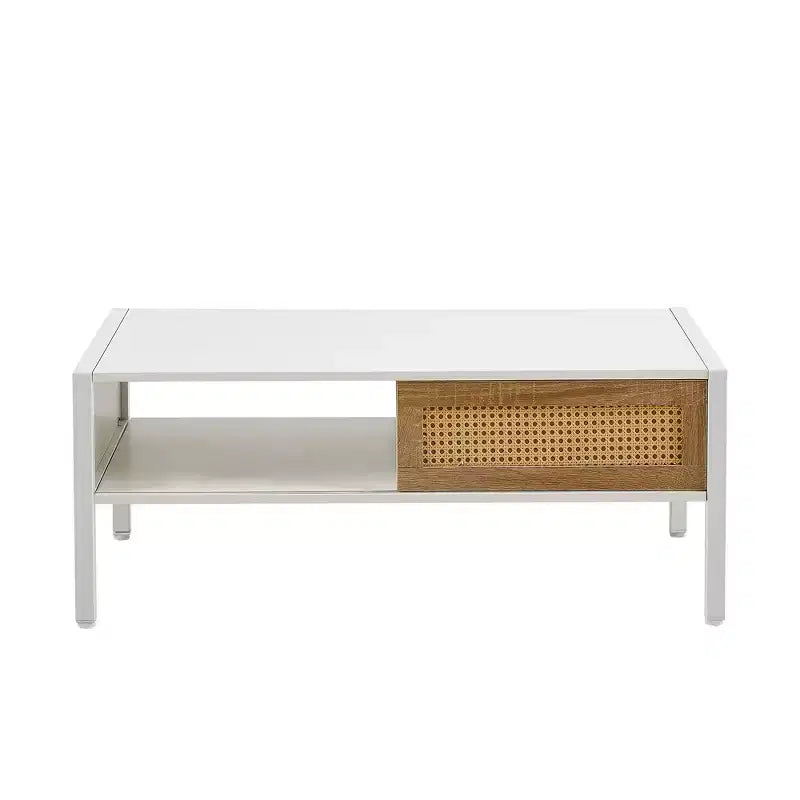 Table basse en rotin avec pieds en bois massif/métal