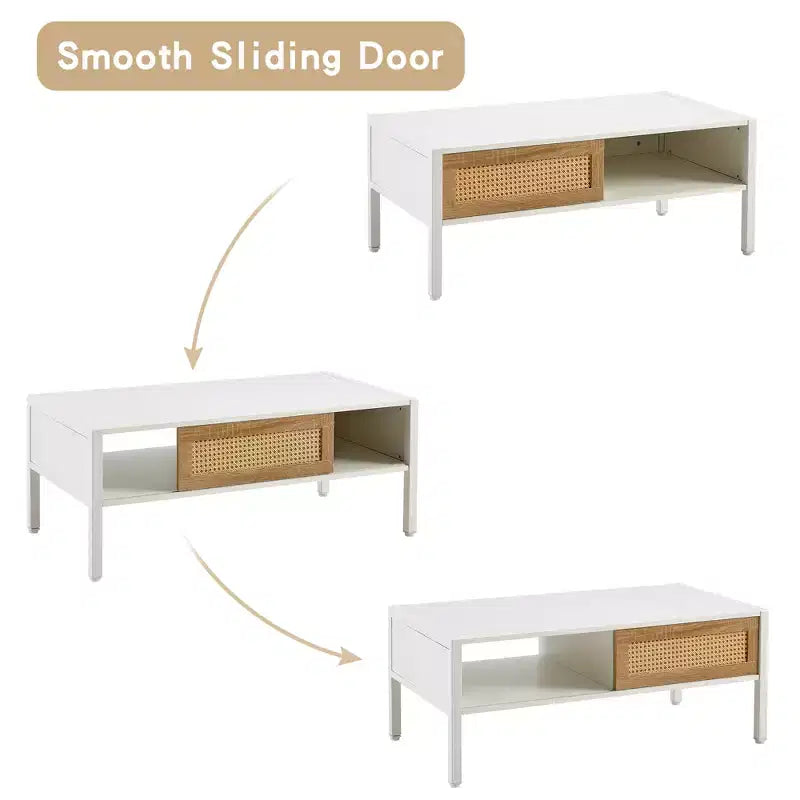 Table basse en rotin avec pieds en bois massif/métal