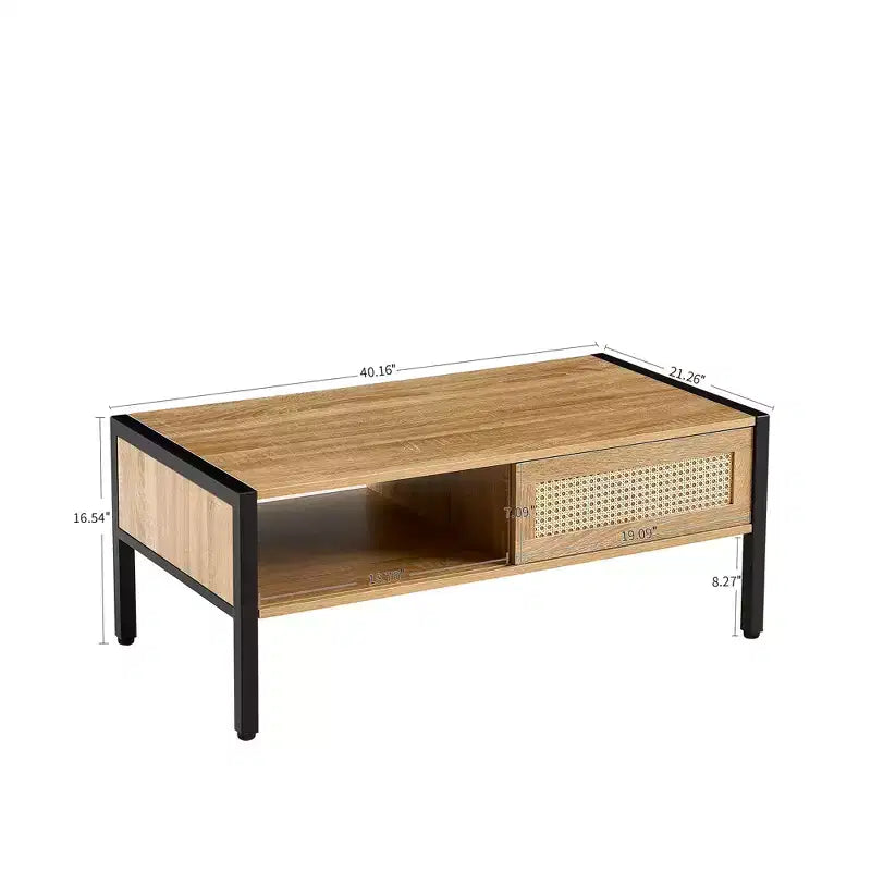 Table basse en rotin avec pieds en bois massif/métal
