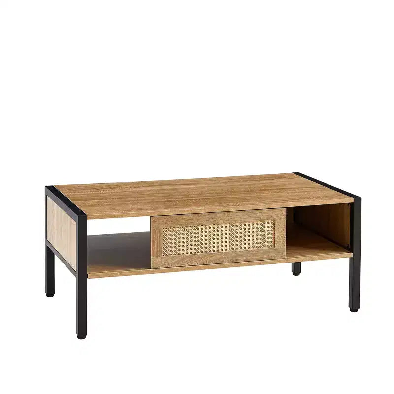 Table basse en rotin avec pieds en bois massif/métal