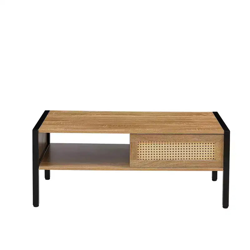 Table basse en rotin avec pieds en bois massif/métal