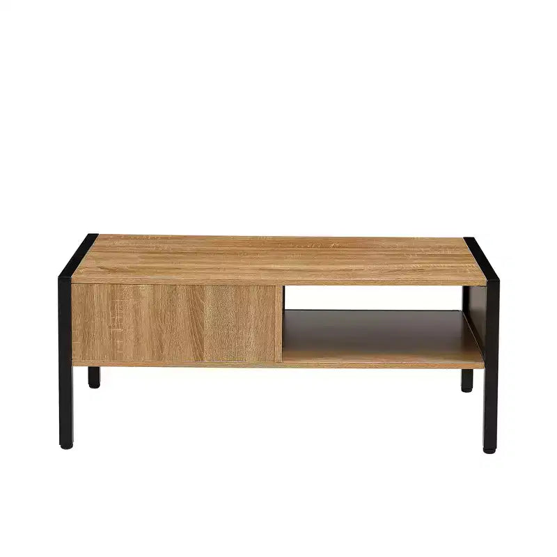 Table basse en rotin avec pieds en bois massif/métal
