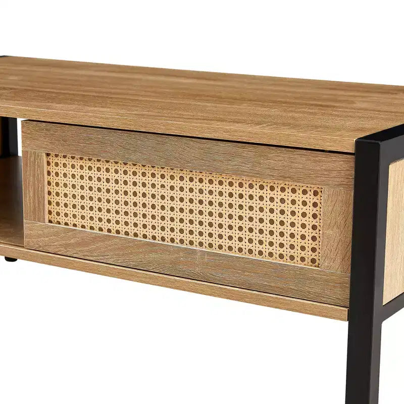 Table basse en rotin avec pieds en bois massif/métal