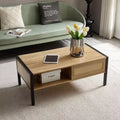 Rattan Coffee Table with Solid Wood/Metal Legs and Sliding Door for Storage Cocktail Table Center Table Sofa Table - ModernLuxe