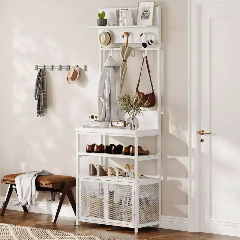 Portemanteau avec rangement à chaussures et portes, portemanteau étroit