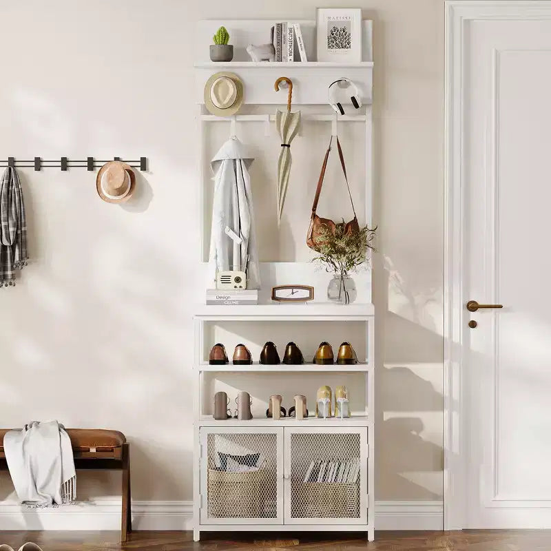 Portemanteau avec rangement à chaussures et portes, portemanteau étroit