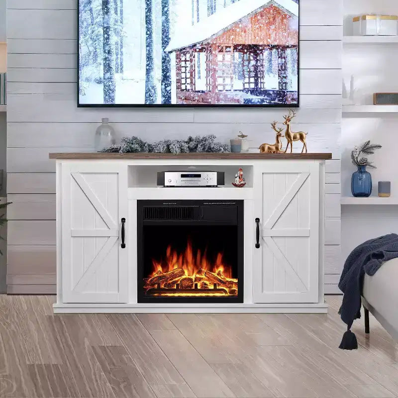 Cheminée électrique avec manteau en bois Rangement Foyer autoportant Pearl
