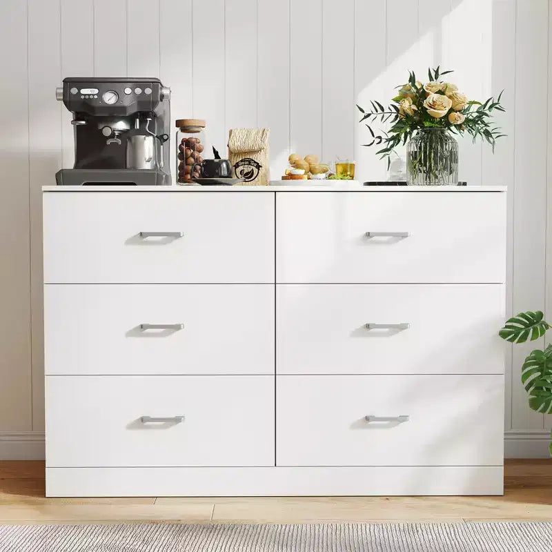 6-Drawer Wooden Dresser Horizontal Wide Bedroom Storage Furniture
