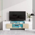 80 Modern TV Stand Entertainment Center With 2 Illuminated Glass Shelves TV Cabinet For Living Room