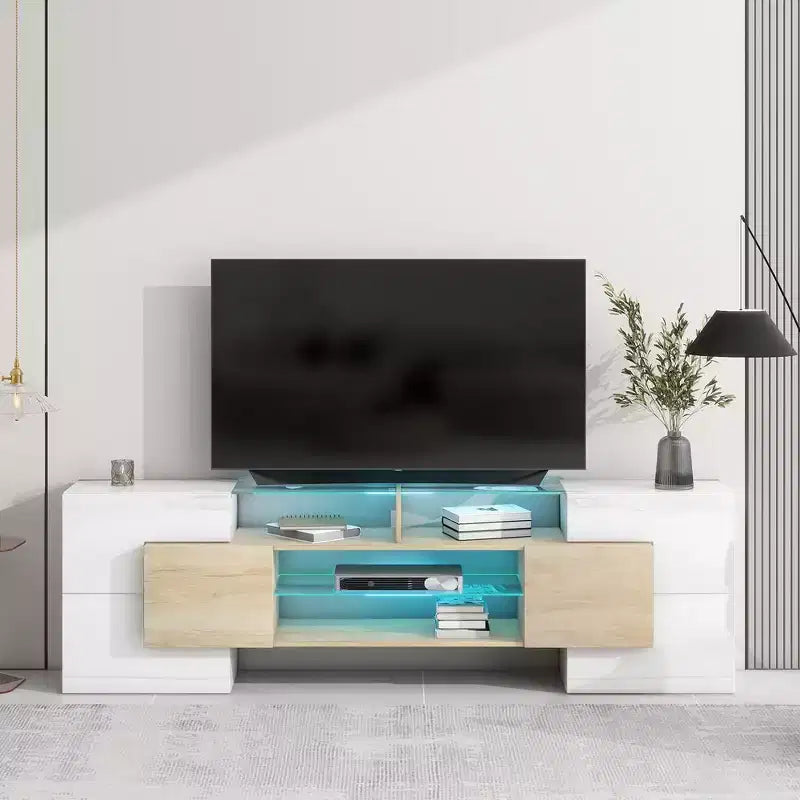 80 Modern TV Stand Entertainment Center With 2 Illuminated Glass Shelves TV Cabinet For Living Room